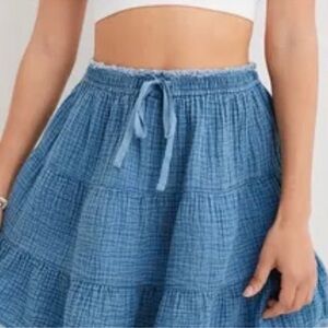 AERIE WOMENS GAUZEY TIERED MINI SKIRT BLUE STRETCHY NEW TAGS XXL
